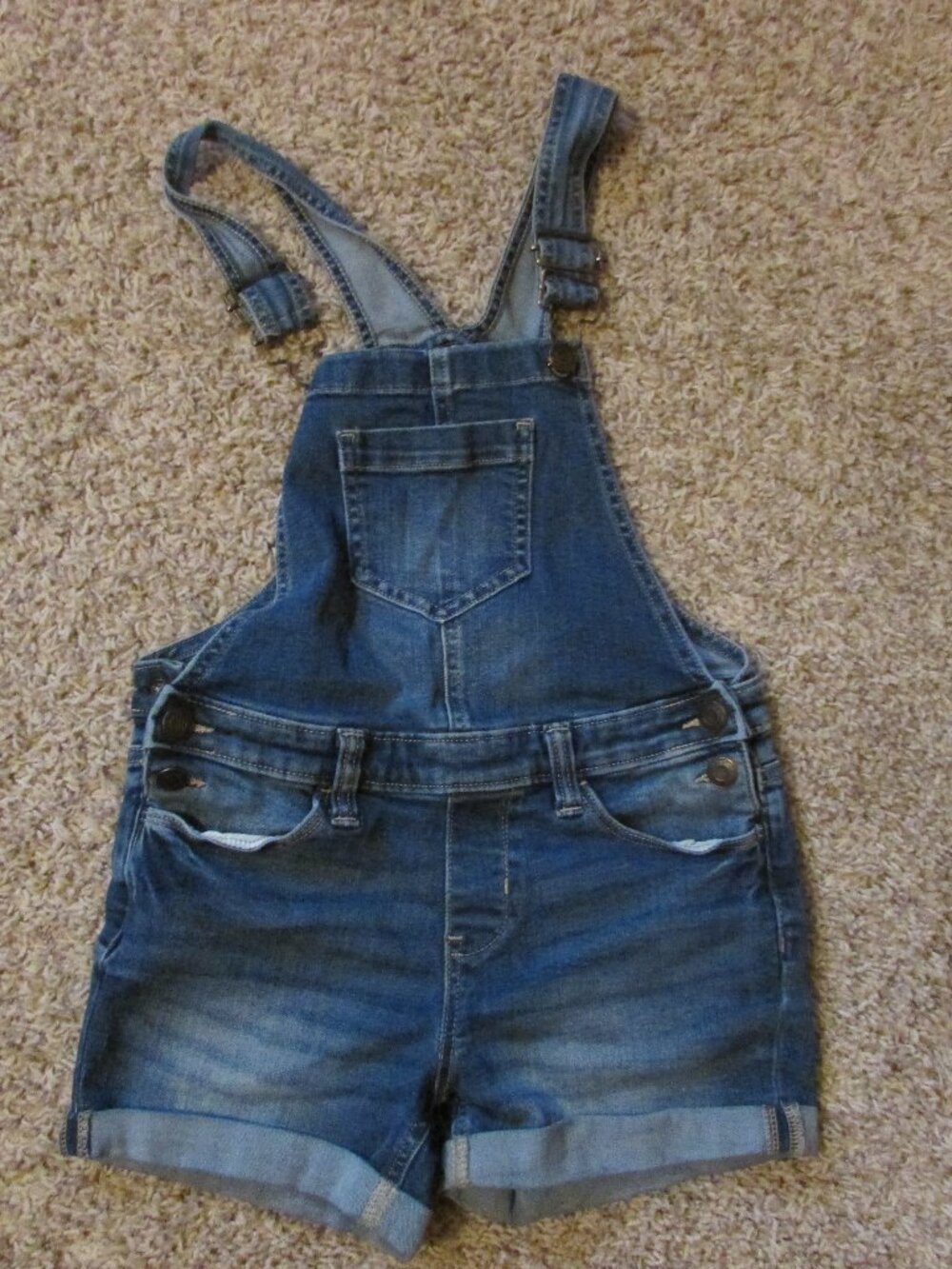 SO Girls 10 Blue Denim Bib Overall Shorts Shortalls Worn Once Stretch